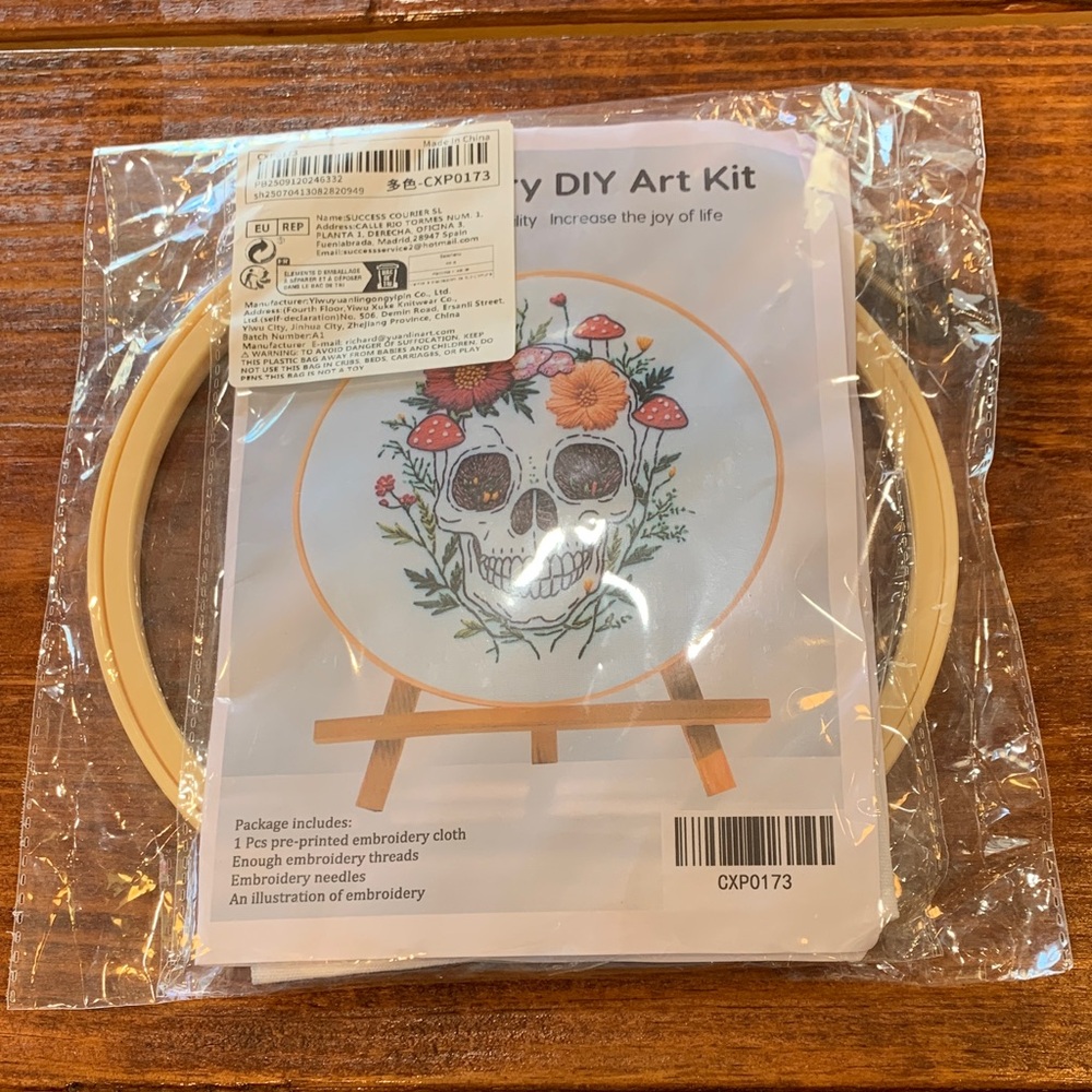 Floral Skull DIY Embroidery Kit for Beginners